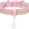 Cat Collar, Dog Collar, [Bling Rhinestones] Premium PU Leather with Pendant Adjustable Collars for Small to Medium Dog Medium Pink
