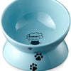 Elevated Cat Food Bowl, Ceramic Raised Bowl, Tilt Angle Protects Cat'S Spine, anti Vomiting Dish, Backflow Prevention, Lake Blue