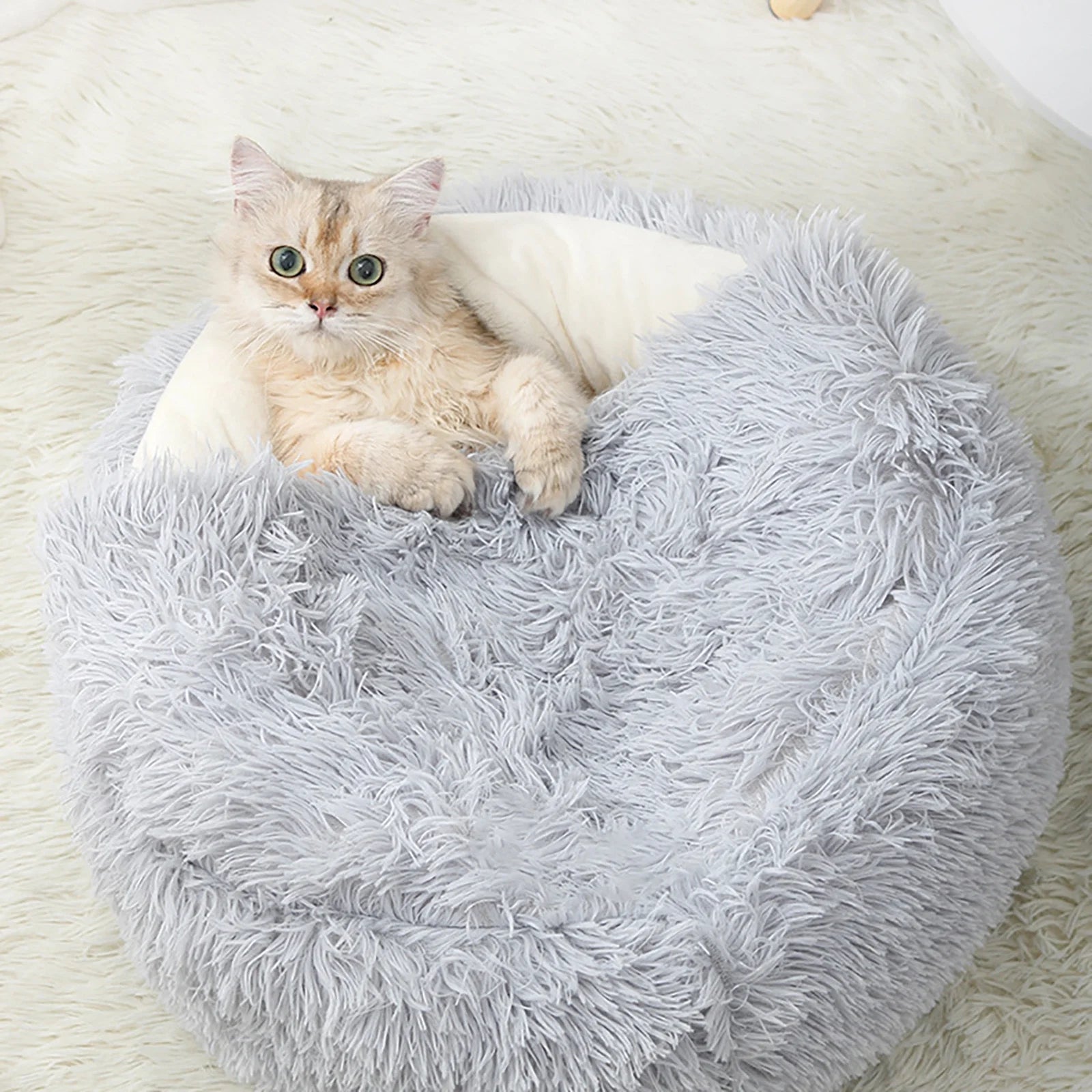 Calming Dog Beds and Cat Cave Bed with Hooded Cover,Removable Washable round Beds for Small Medium Pets,Anti-Slip Faux Fur Fluffy Coved Bed for Improved Sleep,Fits up to 11 Lbs
