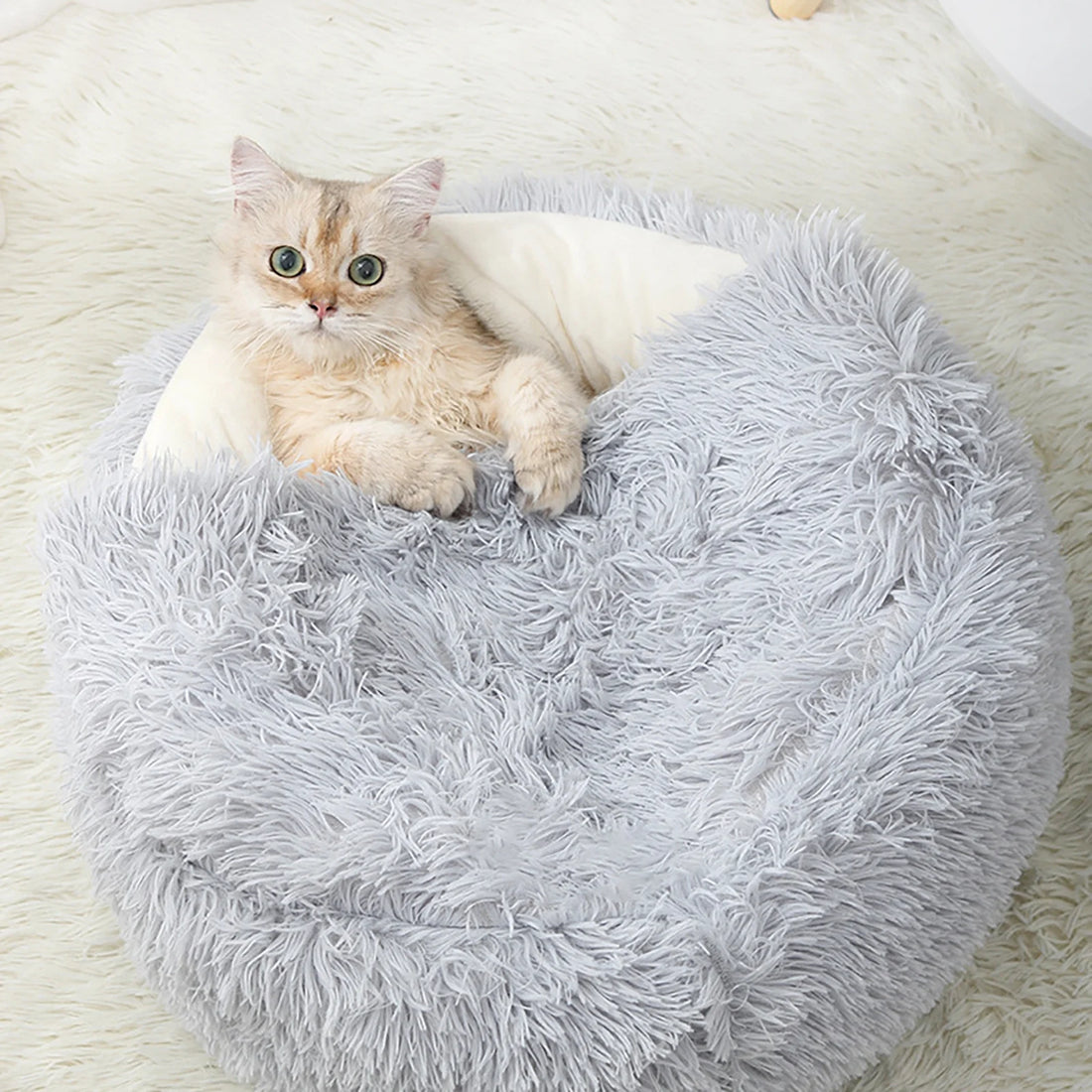 Calming Dog Beds & Cat Cave Bed with Hooded Cover,Removable Washable round Beds for Small Medium Pets,Anti-Slip Faux Fur Fluffy Coved Bed for Improved Sleep,Fits up to 11 Lbs