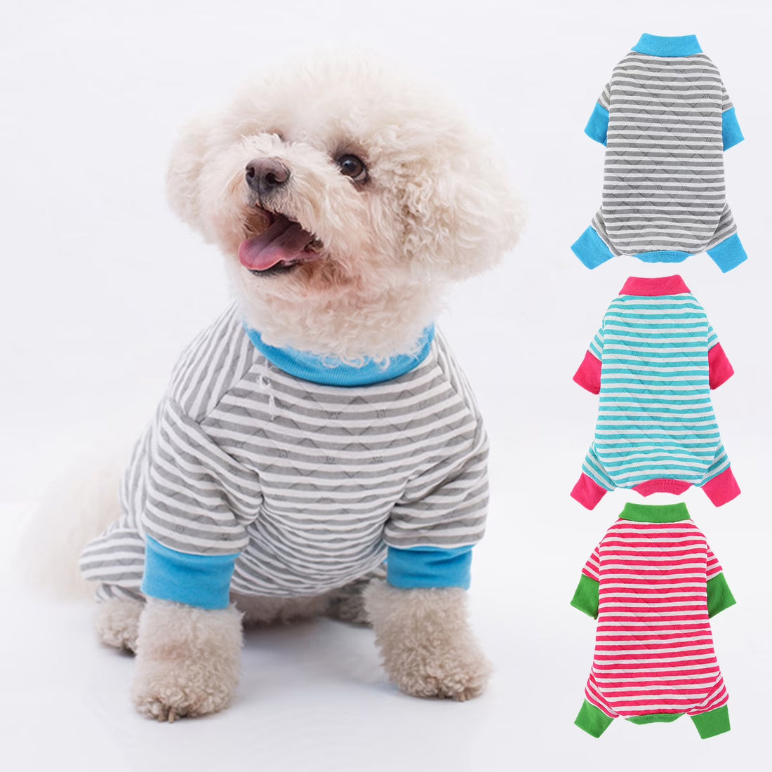Pet Dog Pajamas Soft Cotton Shirt Jumpsuit Striped Cute Overall Doggy Cat Strip Clothes Comfortable Apparel for Play Sleep