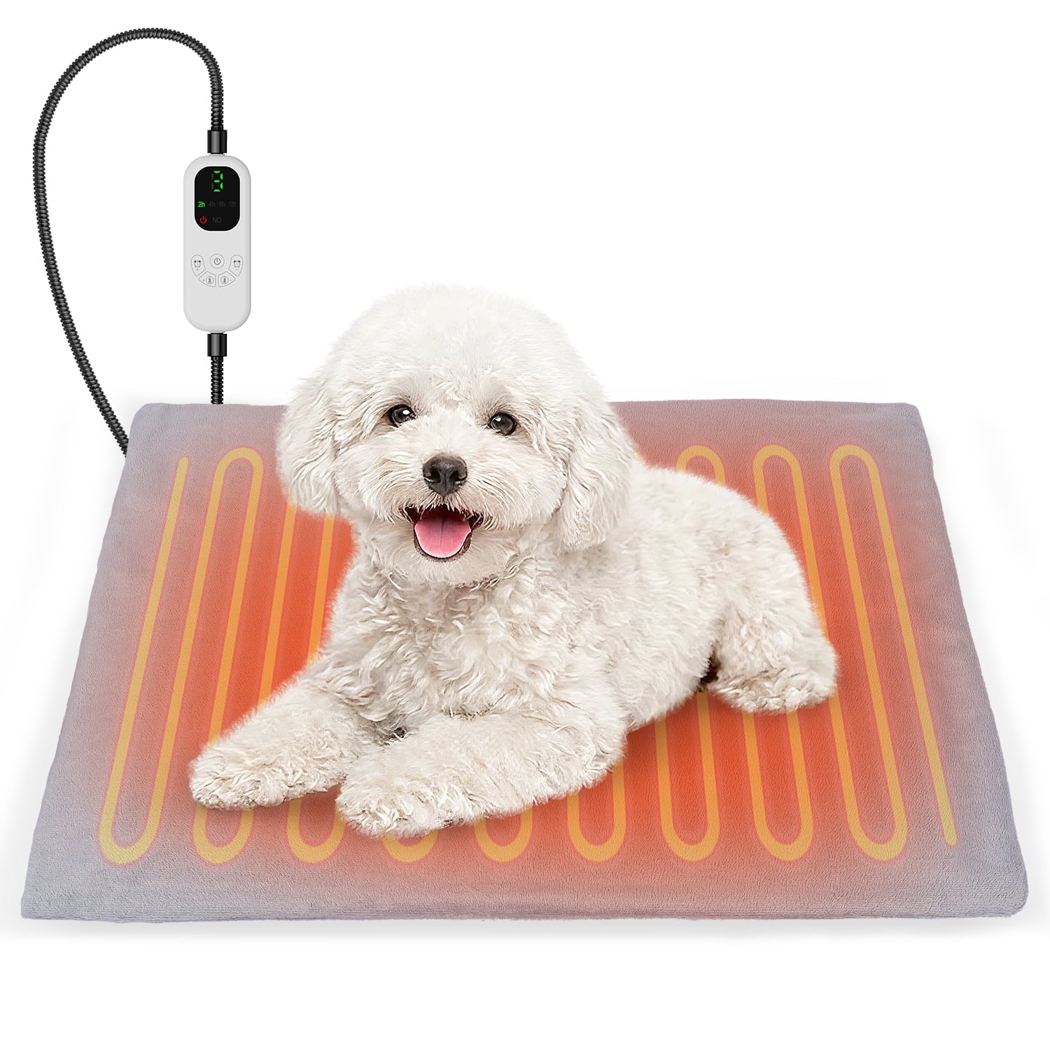 Pet Heated Pad, 24" Winter Heating Pad for Dogs Cats, 9-Level Temp Control with Timer, Safe Heated Mat Overheat Protection & Chew-Proof Cord