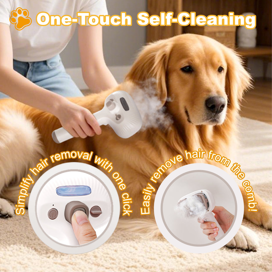 Cat Steam Brush, Dog Brush for Shedding, Pet Spray Hair Removal Comb, Pet Grooming Brush for Short & Long Haired Dogs & Cats,Spritz Defur Comb with Waterless Shampoo (White)