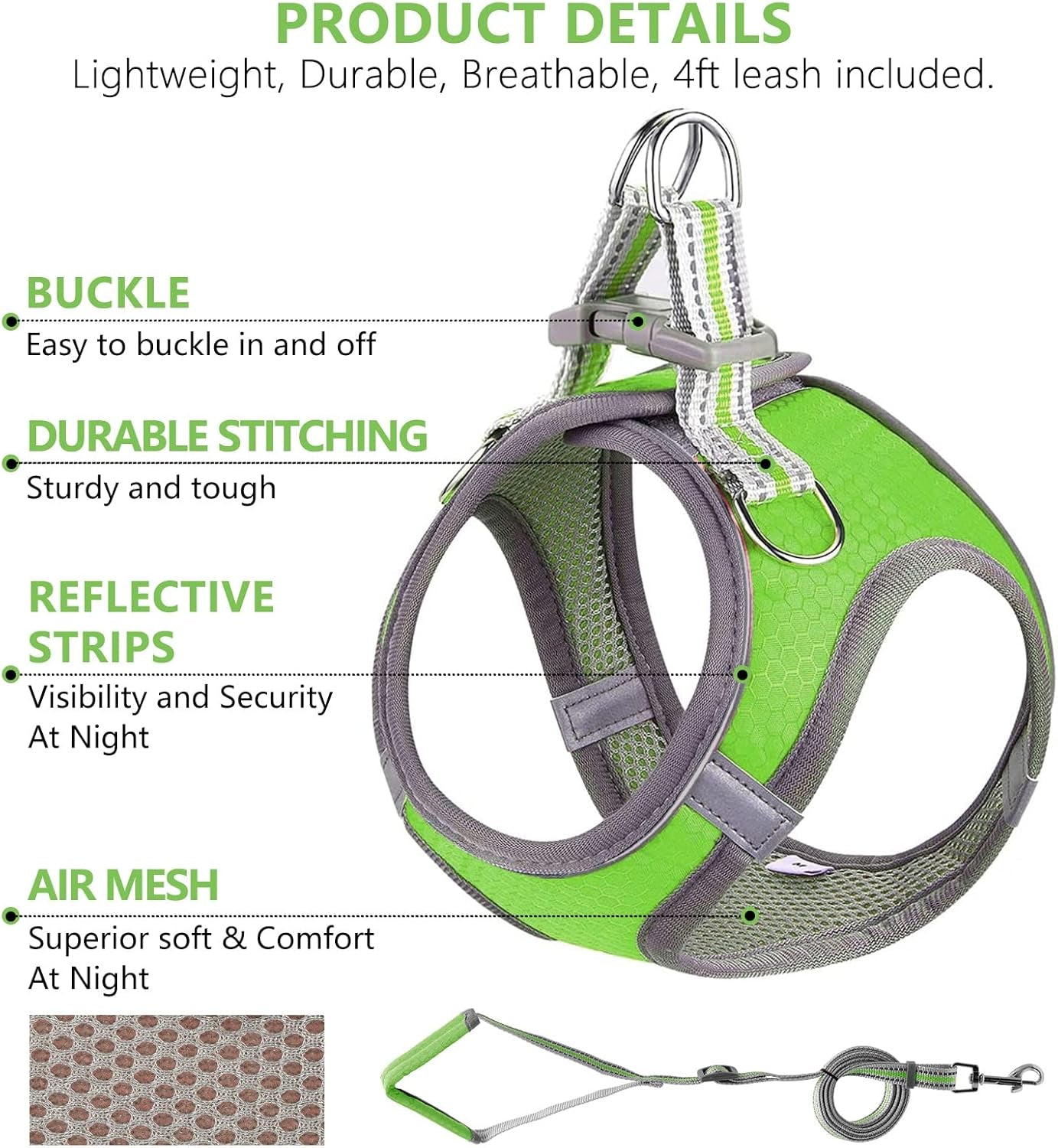 Dog Harness, Dog Harness and Leash Set, Pet Vest Harness, Puppy Cat Vest Harness Escape Proof, Chihuahua Harness, XXS Puppy Harness, Dog Vest Harnesses for Small Dogs Cats (A-1-Green, XXXS)