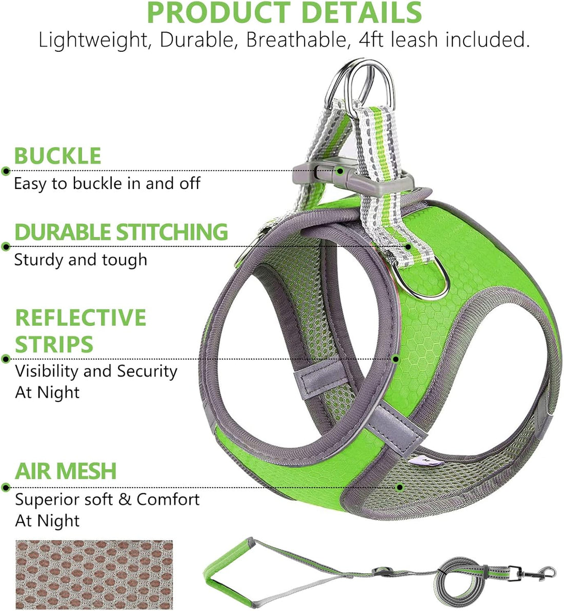 Dog Harness, Dog Harness and Leash Set, Pet Vest Harness, Puppy Cat Vest Harness Escape Proof, Chihuahua Harness, XXS Puppy Harness, Dog Vest Harnesses for Small Dogs Cats (A-1-Green, XXXS)