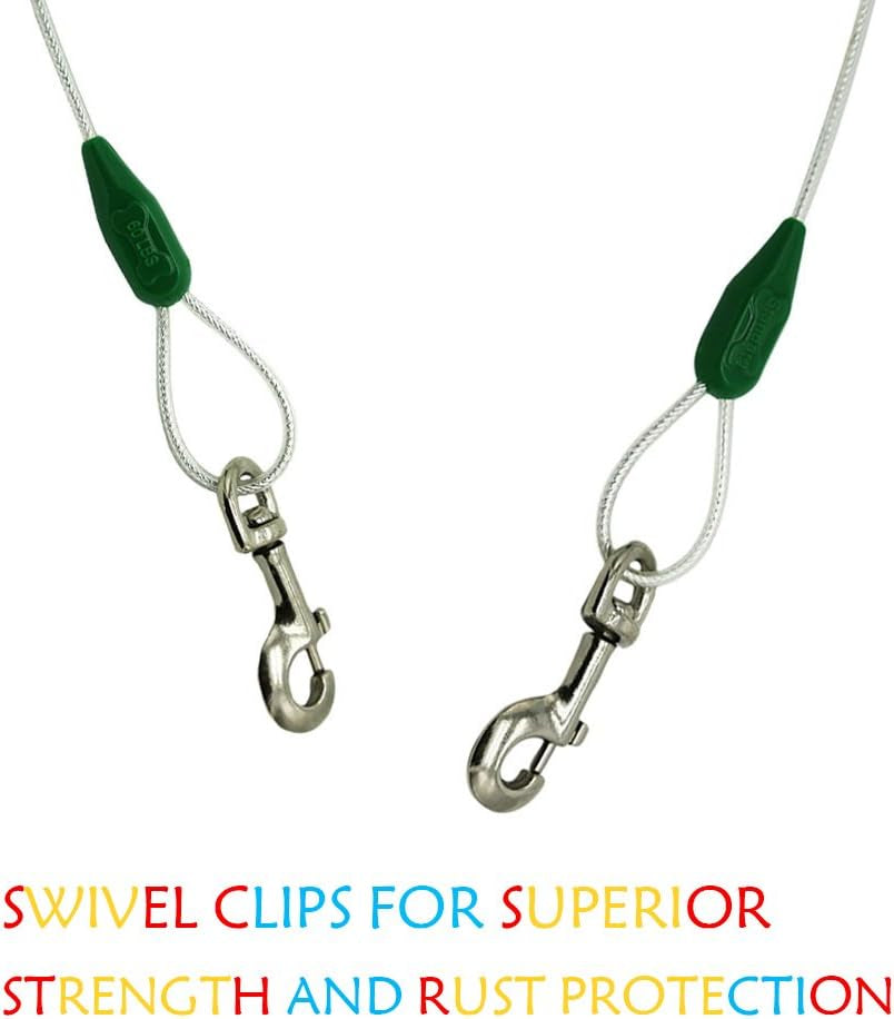 16 Inch Spiral Stake with 15Ft Reflective Tie-Out Cable for Medium Dogs up to 60 Pounds Darkgreen & Silver