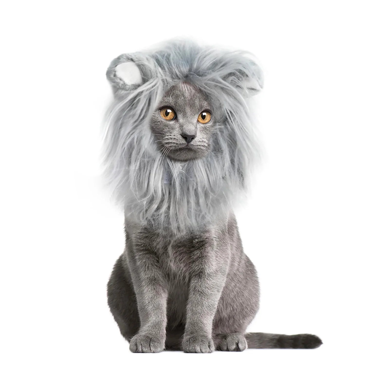 Lion Mane Wig for Cats, Funny Pet Cat Costumes for Halloween Christmas, Furry Pet Clothing Accessories (Size S, Grey)