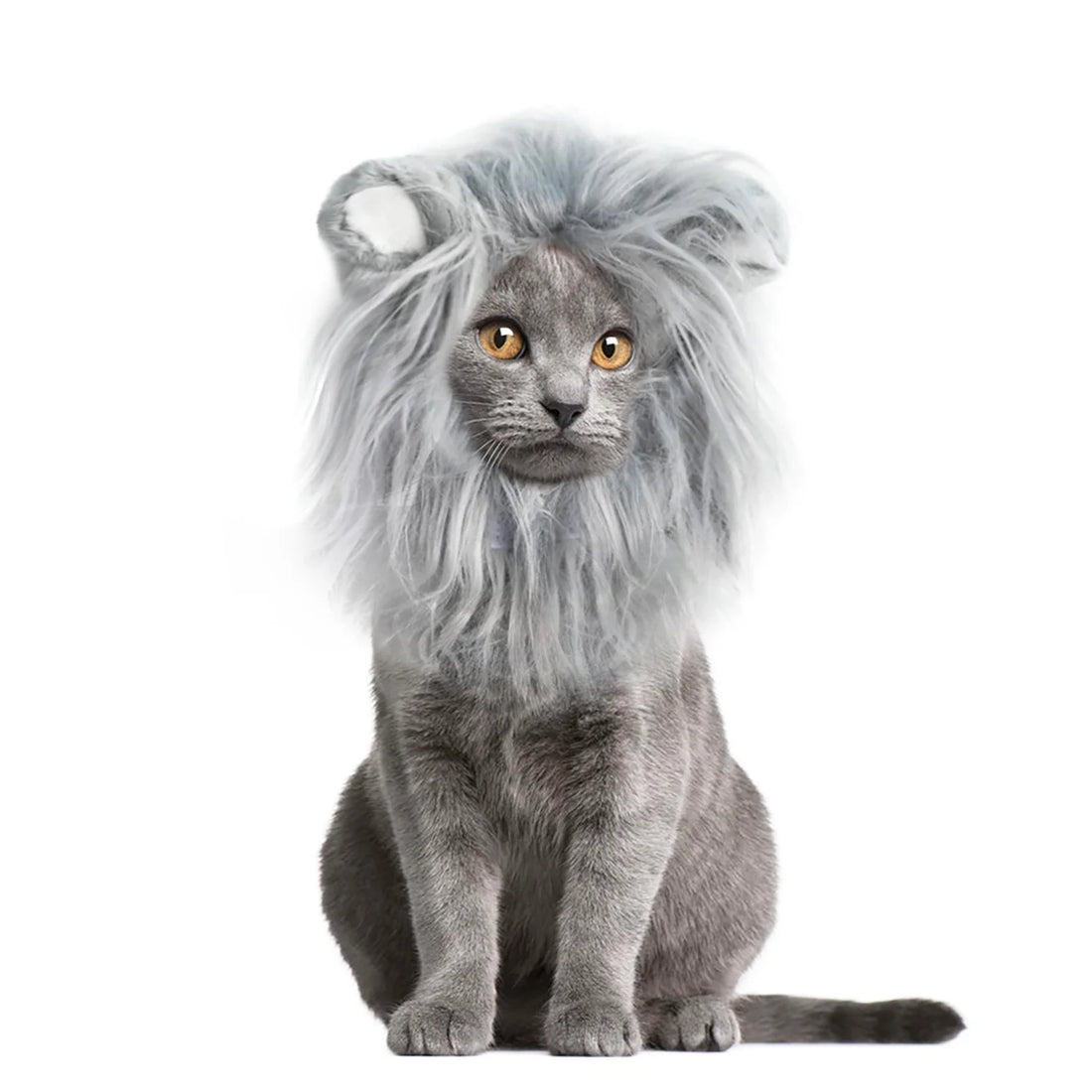 Lion Mane Wig for Cats, Funny Pet Cat Costumes for Halloween Christmas, Furry Pet Clothing Accessories (Size S, Grey)