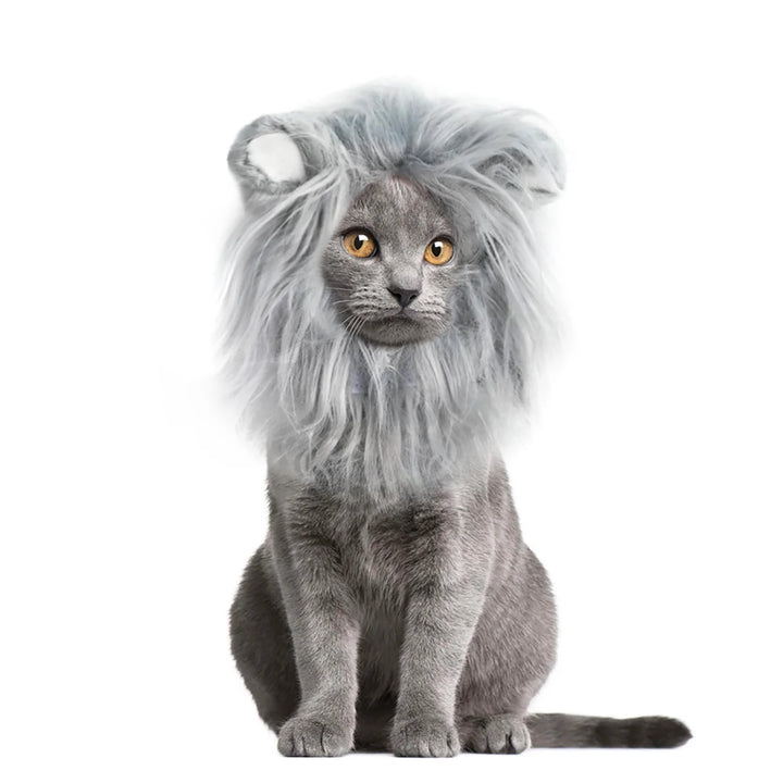 Lion Mane Wig for Cats, Funny Pet Cat Costumes for Halloween Christmas, Furry Pet Clothing Accessories (Size S, Grey)