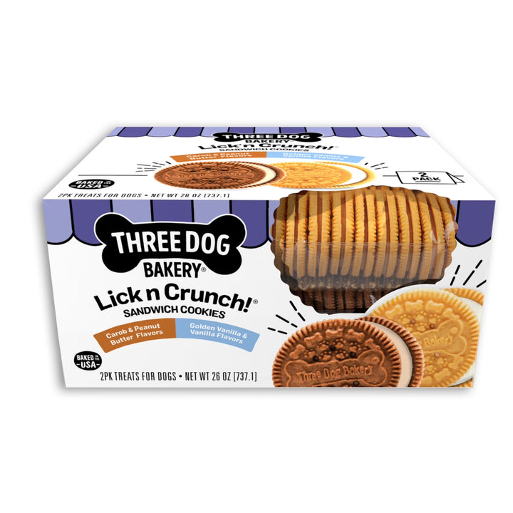 Lick'N Crunch Sandwich Cookies, Carob and Peanut Butter and Golden and Vanilla Flavor, Crunchy Dog Treats, 26 Oz.
