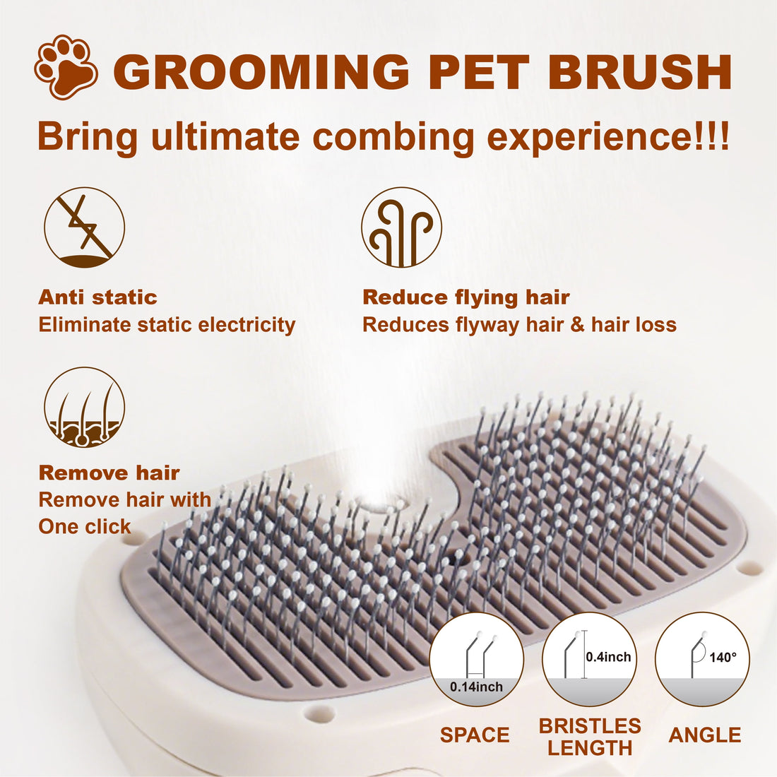 Cat Steam Brush, Dog Brush for Shedding, Pet Spray Hair Removal Comb, Pet Grooming Brush for Short & Long Haired Dogs & Cats,Spritz Defur Comb with Waterless Shampoo (White)