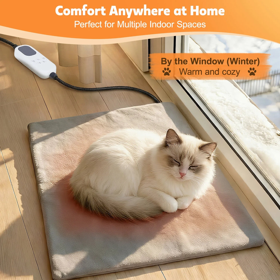 Pet Heated Pad, 24" Winter Heating Pad for Dogs Cats, 9-Level Temp Control with Timer, Safe Heated Mat Overheat Protection & Chew-Proof Cord