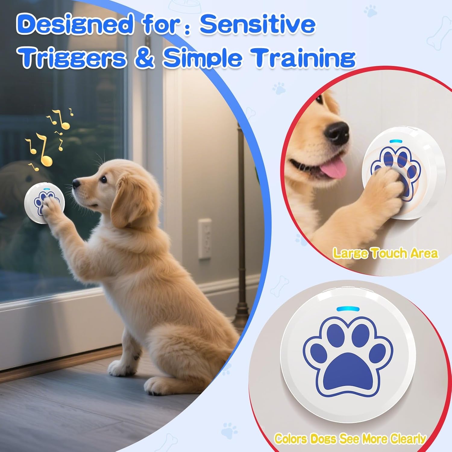 Dog Training Bells for Door - Dog Door Bell for with 28 Custom Sounds | Dog Bell for Door Potty Training | Chew-Proof & Adjustable Volume (0-115Db) | Teach Puppies to Signal to Go Outside