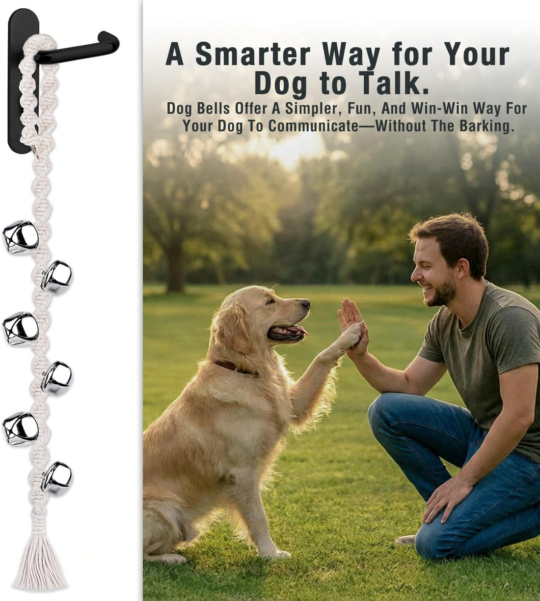 Dog Bells to Go Outside, Premium Quality Potty Training Dog Door Bell, Yarn Handwoven Dog Bell, Adjustable Housetraining Hanging Bell-6 Extra Large Loud 1.5 Doorbells