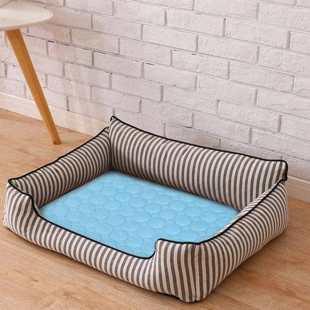 Summer Cooling Mat for Dogs,Ice Silk Pet Self Cooling Mat for Sleeping Indoor (19.7X24.4" , Blue)
