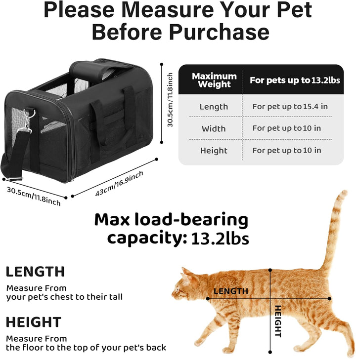Pet Travel Carrier Soft Sided Portable Bag for Cats, Small Dogs, Kittens or Puppies 17 Lbs Max, Collapsible, Durable, Airline Approved, Travel Friendly (Medium)