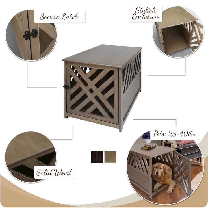 Modern Lattice Wooden Pet Crate End Table