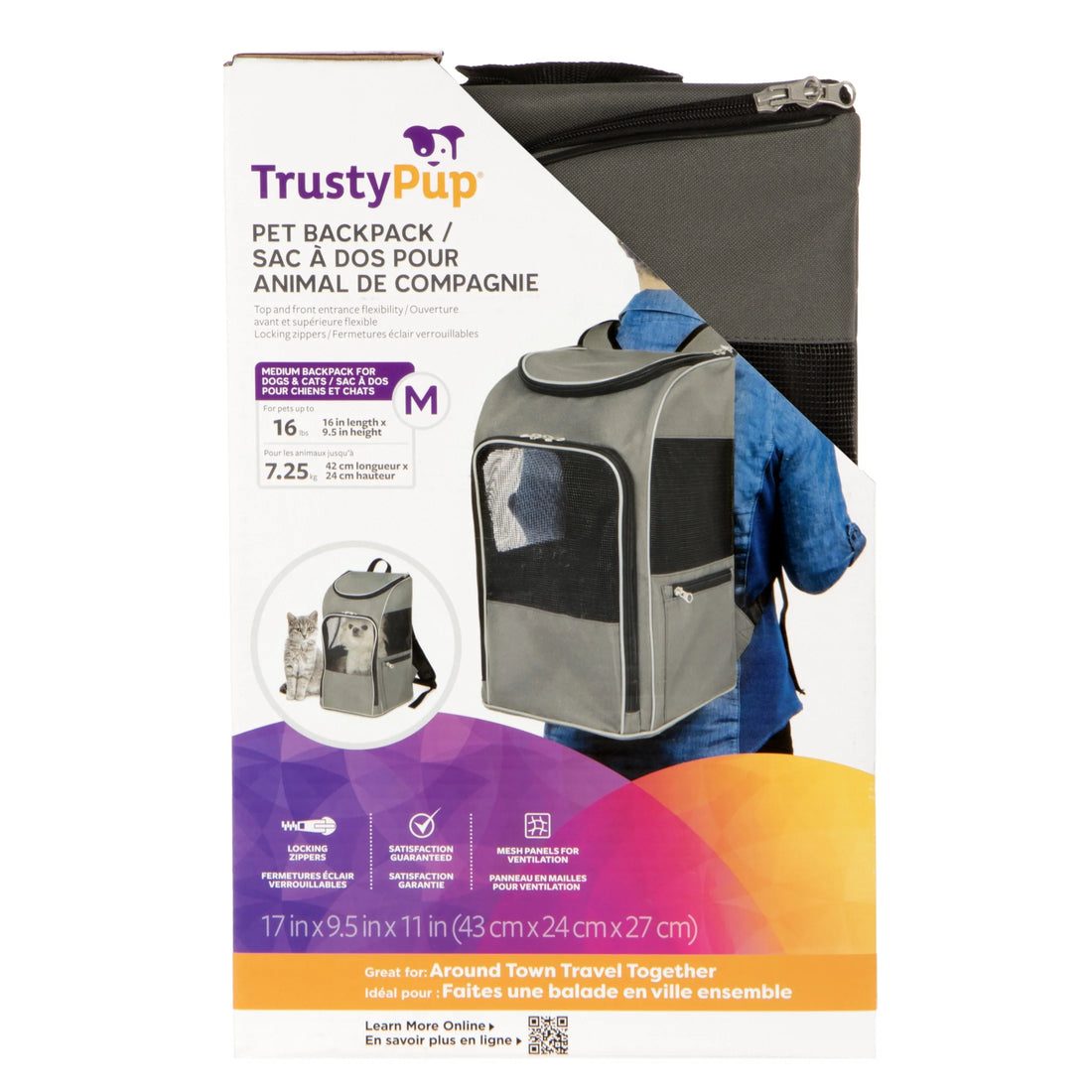 Medium Cat & Dog Travel Pet Backpack, Gray, 16 Lb Limit