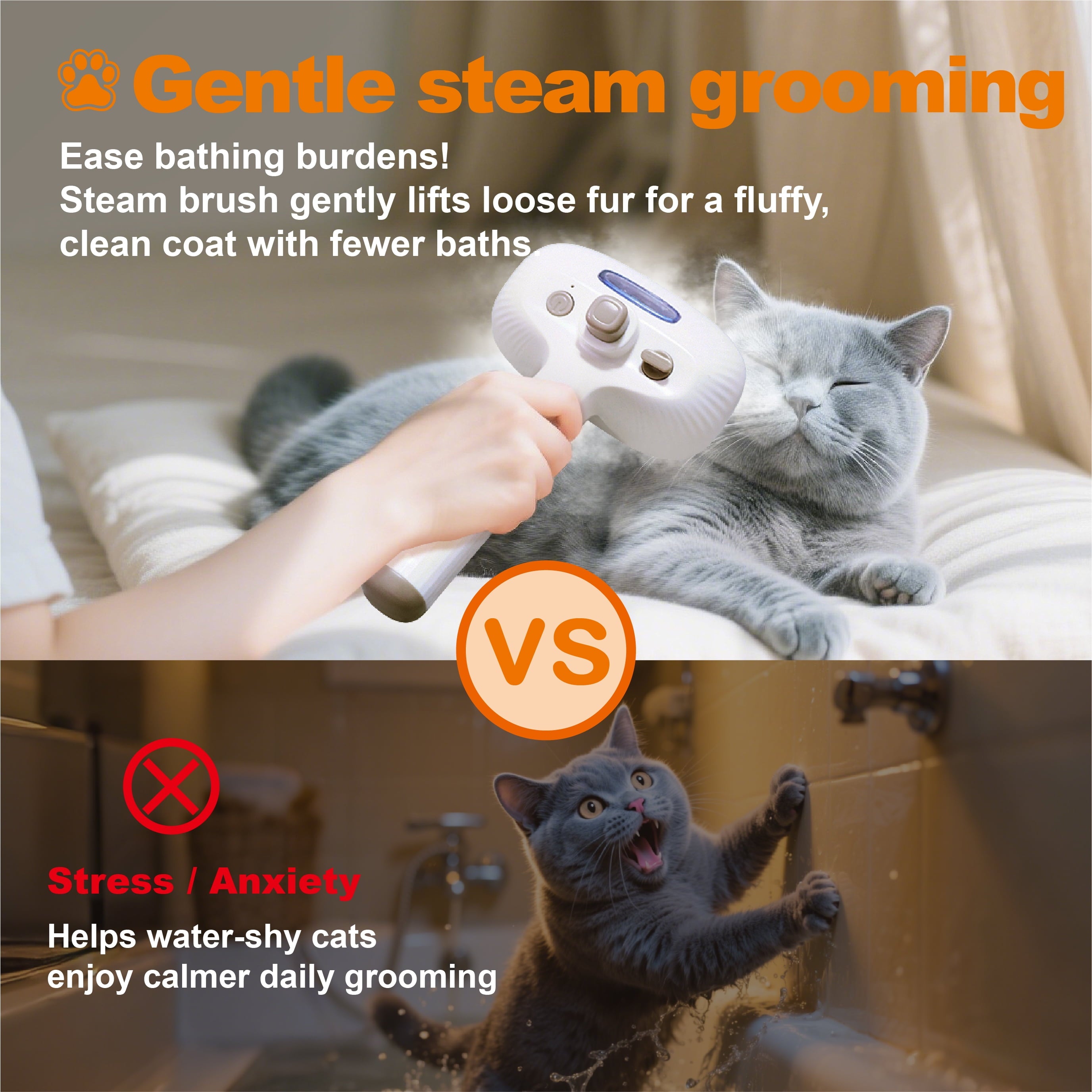 Cat Steam Brush, Dog Brush for Shedding, Pet Spray Hair Removal Comb, Pet Grooming Brush for Short & Long Haired Dogs & Cats,Spritz Defur Comb with Waterless Shampoo (White)