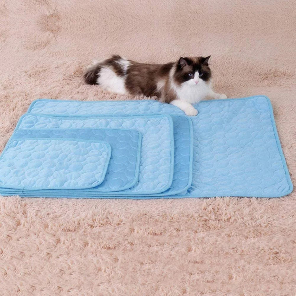 Summer Cooling Mat for Dogs,Ice Silk Pet Self Cooling Mat for Sleeping Indoor (19.7X24.4" , Blue)