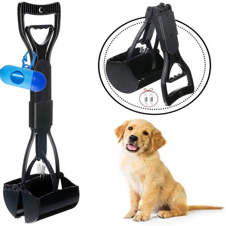 Pooper Scooper for Large & Medium, Small Dogs, Foldable Long Handle, Sturdy and Durable Great for Gravel, Grass, Concrete & Yard Spade, Easy to Use Clean & Portable High Strength Material-Black