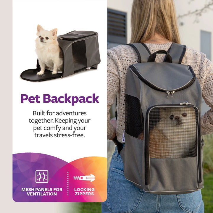 Medium Cat & Dog Travel Pet Backpack, Gray, 16 Lb Limit