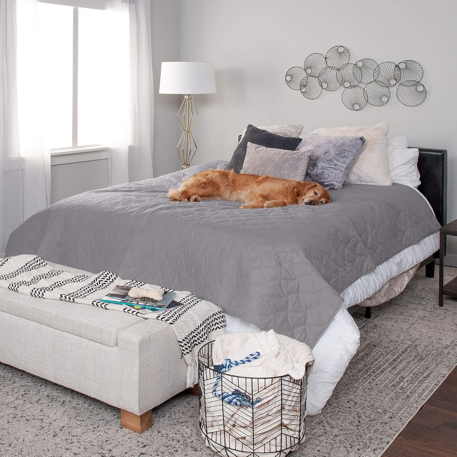 Waterproof & Non-Slip Queen Size Mattress Cover Protector for Dogs & Cats, Washable, for Beds, Couches, & Car Seats - Quilted Twill Blanket Mattress Cover - Gray, Large/Queen Size