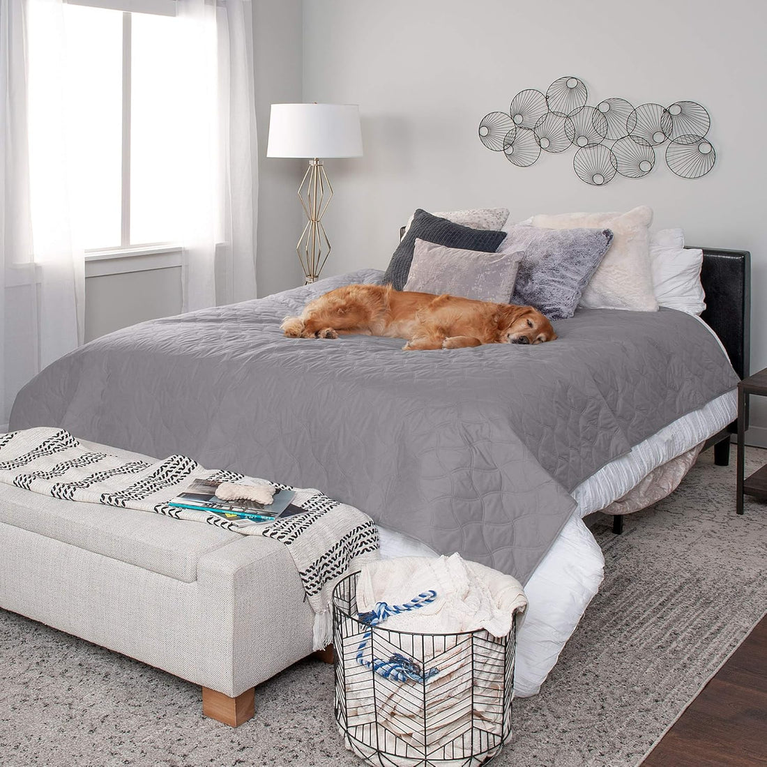 Waterproof & Non-Slip Queen Size Mattress Cover Protector for Dogs & Cats, Washable, for Beds, Couches, & Car Seats - Quilted Twill Blanket Mattress Cover - Gray, Large/Queen Size