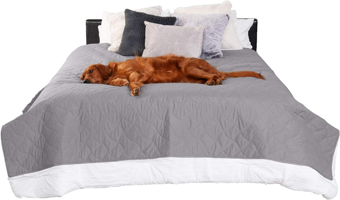 Waterproof & Non-Slip Queen Size Mattress Cover Protector for Dogs & Cats, Washable, for Beds, Couches, & Car Seats - Quilted Twill Blanket Mattress Cover - Gray, Large/Queen Size
