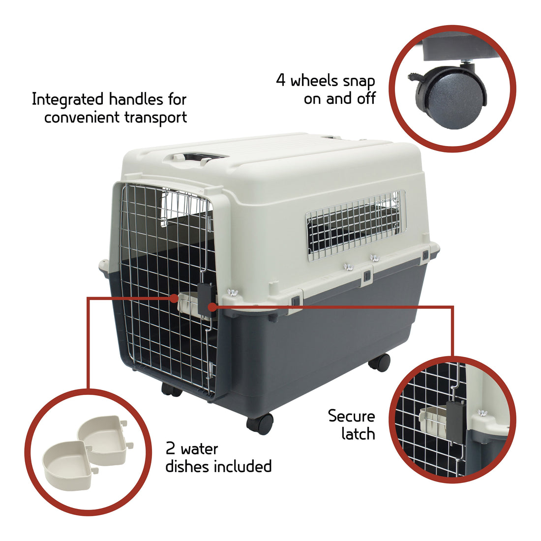 Airline Approved Plastic Dog Kennel with Wheels, Large