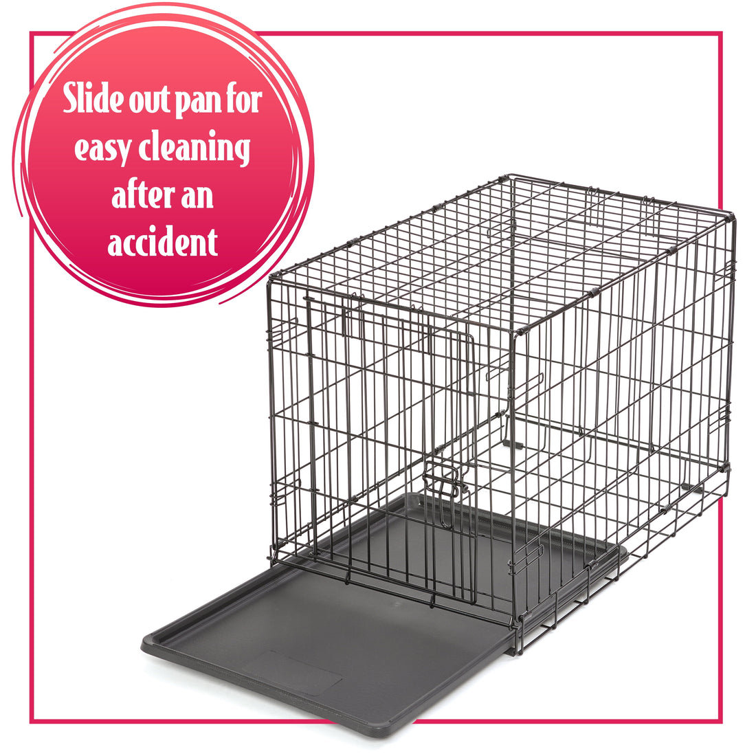 Wire Dog Crate, Single-Door, Divider and Leak-Proof Tray, Metal, Foldable, Durable, Black, 30"