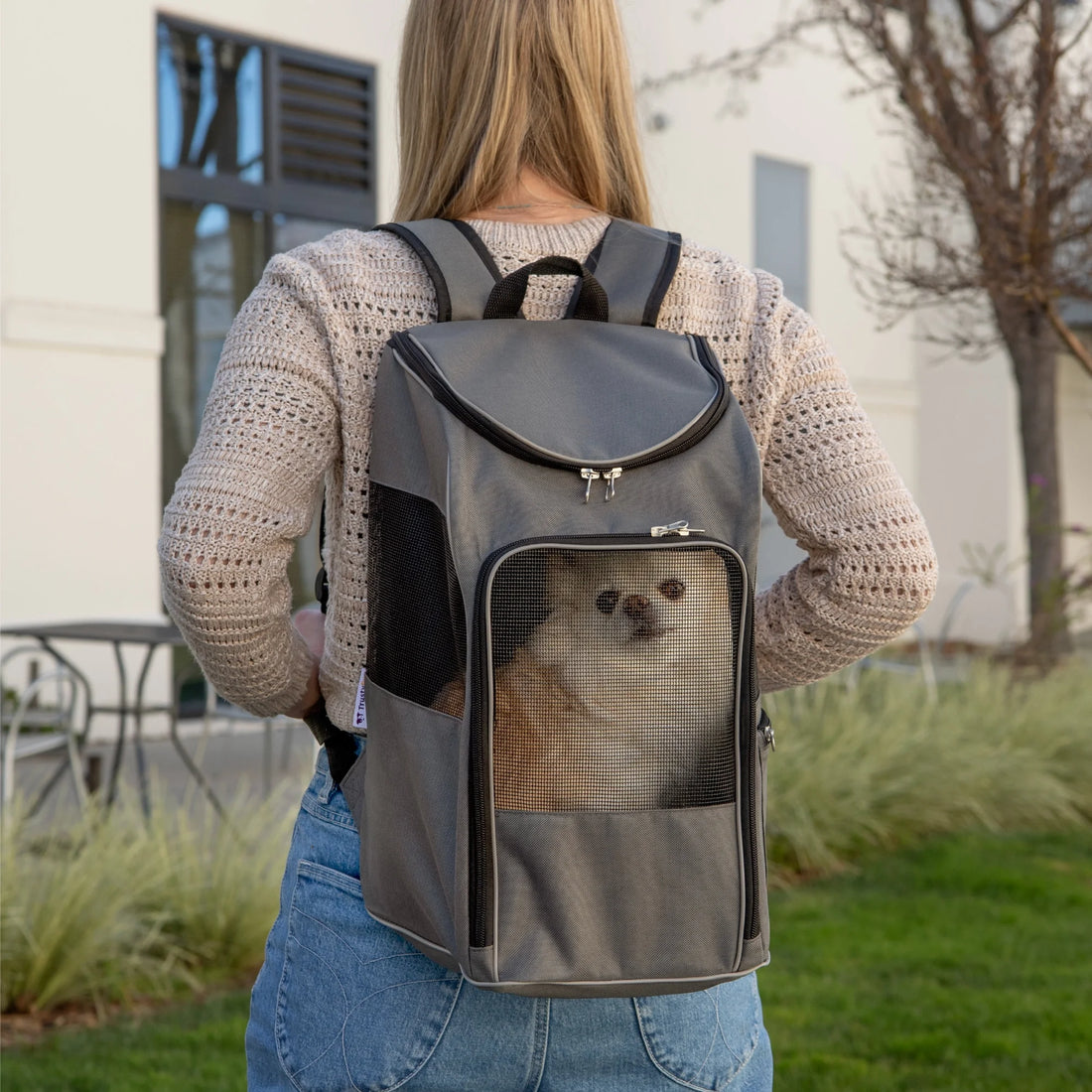 Medium Cat & Dog Travel Pet Backpack, Gray, 16 Lb Limit