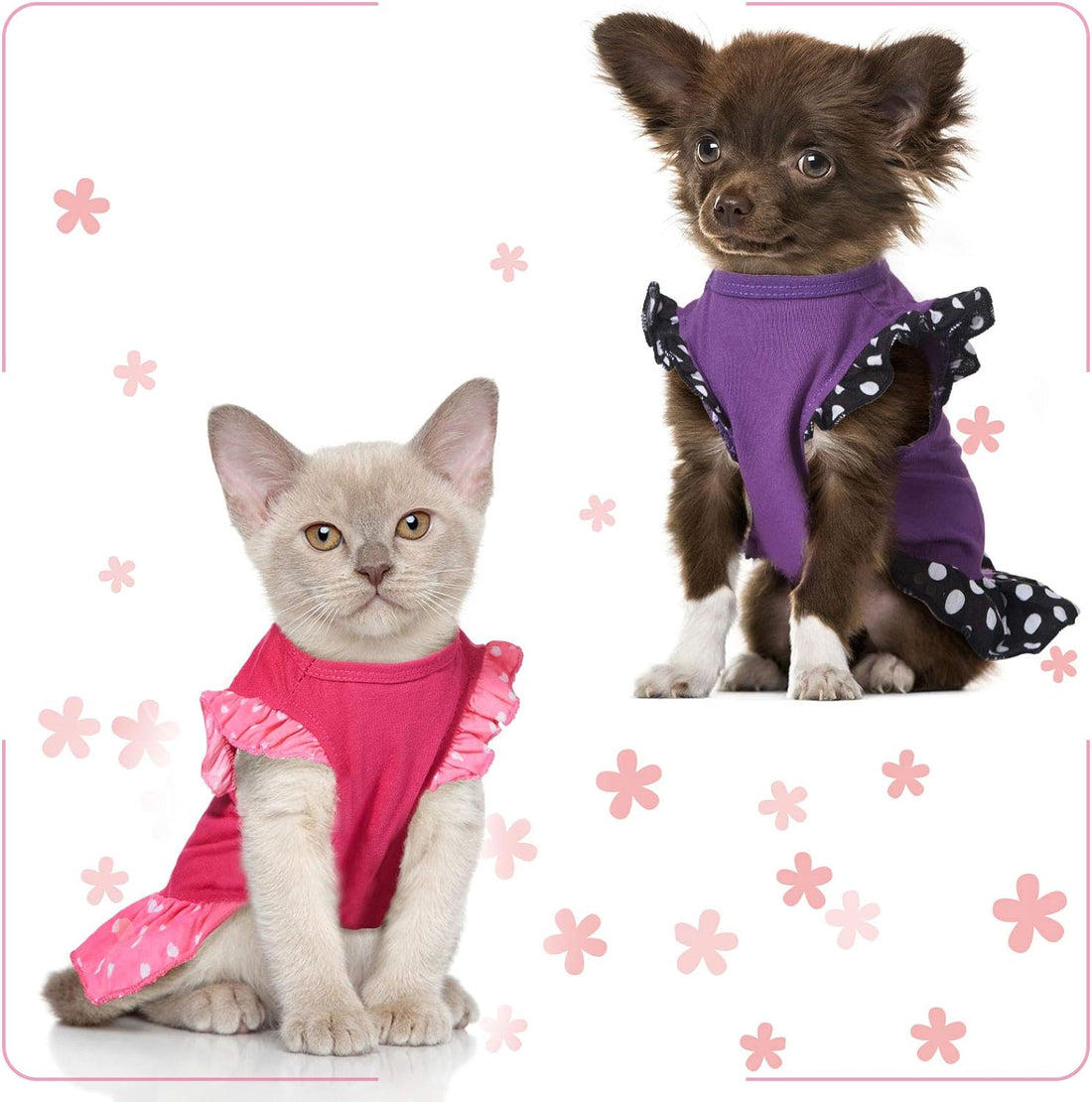 2 Pieces Dog Dresses for Dogs Cute Girl Female Pet Dress Mommy Puppy Shirt Skirt Dresses