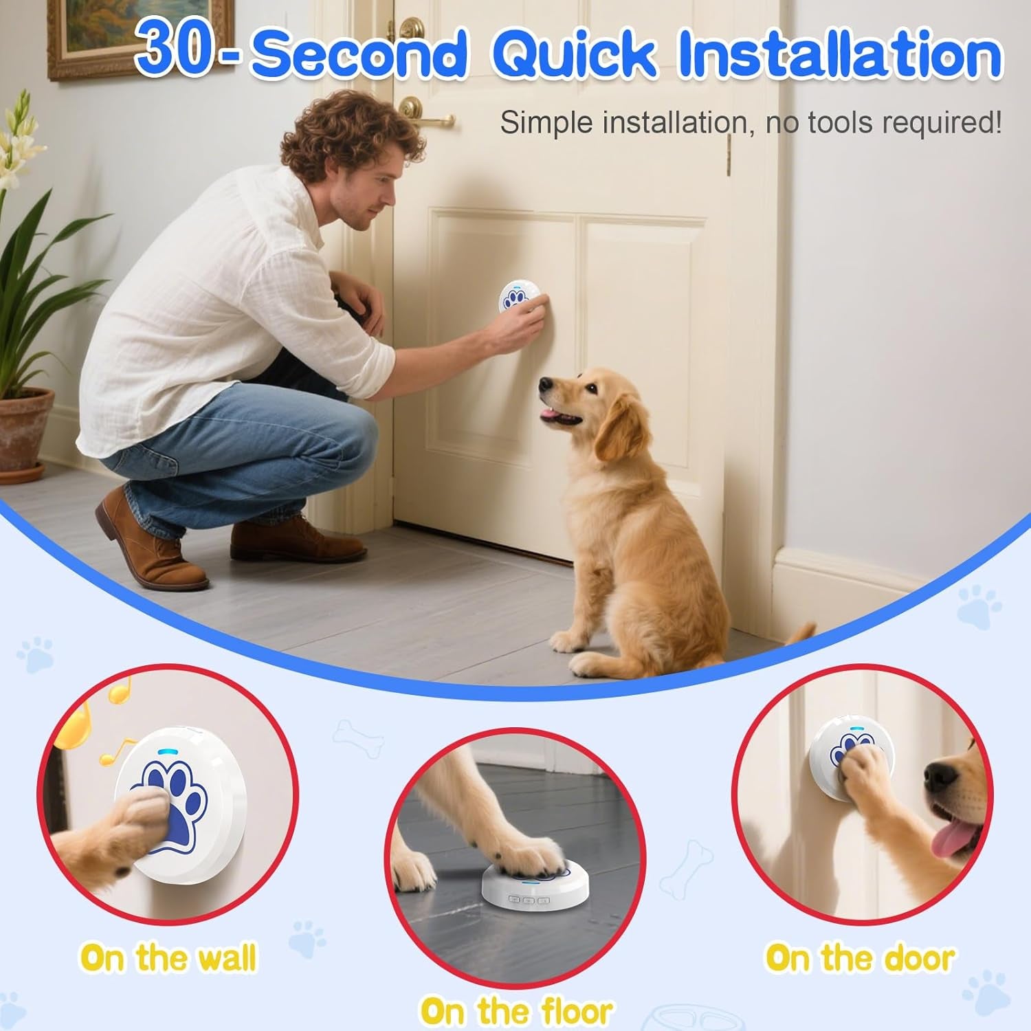Dog Training Bells for Door - Dog Door Bell for with 28 Custom Sounds | Dog Bell for Door Potty Training | Chew-Proof & Adjustable Volume (0-115Db) | Teach Puppies to Signal to Go Outside
