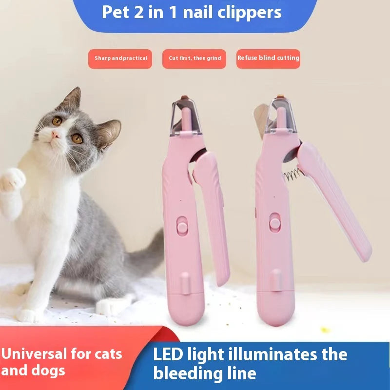 2 in 1 Pet Nail Clippers with Led Light Paw Nail Trimmer Pet Supplies