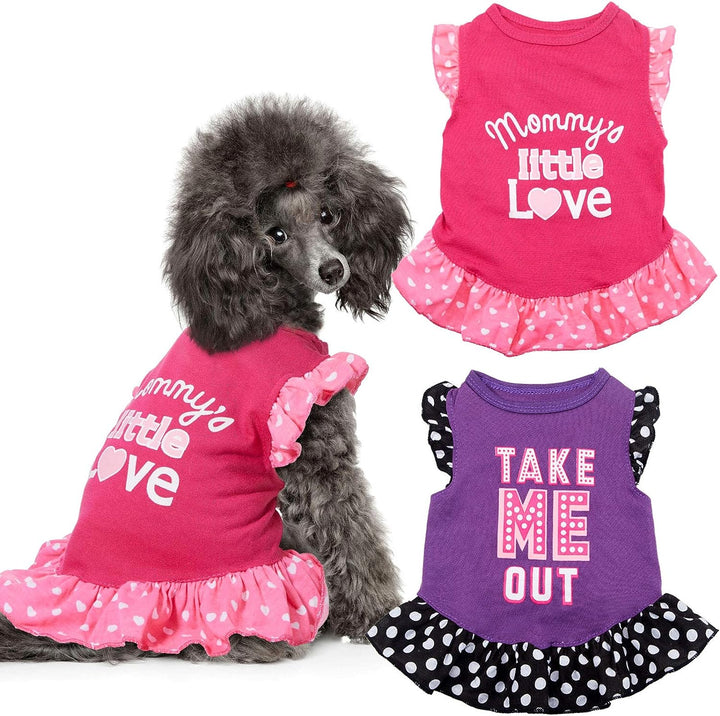 2 Pieces Dog Dresses for Dogs Cute Girl Female Pet Dress Mommy Puppy Shirt Skirt Dresses