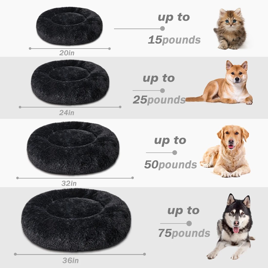 Calming Donut Pet Bed for Medium Dogs 32", Anti-Anxiety Plush Cozy Warming Dog Bed, Black