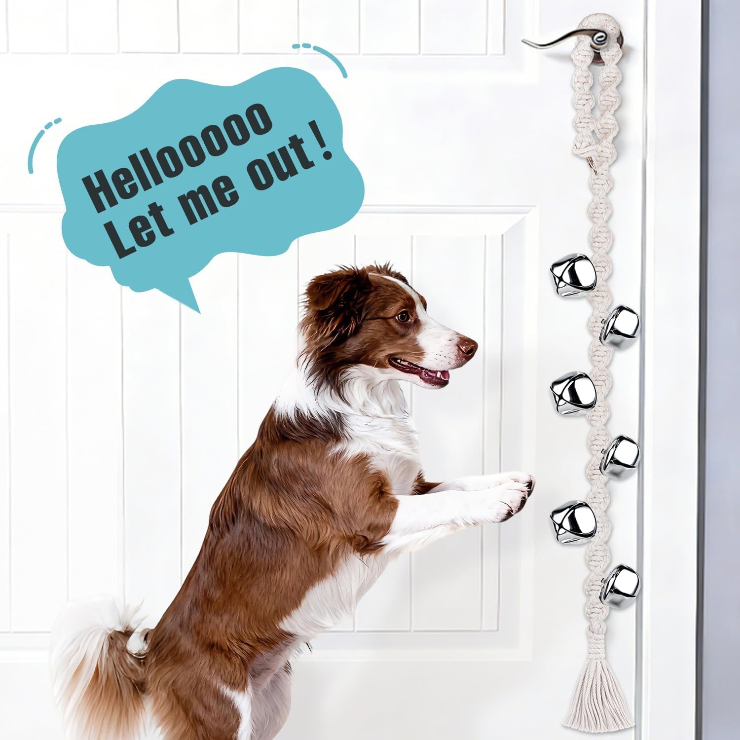 Dog Bells to Go Outside, Premium Quality Potty Training Dog Door Bell, Yarn Handwoven Dog Bell, Adjustable Housetraining Hanging Bell-6 Extra Large Loud 1.5 Doorbells