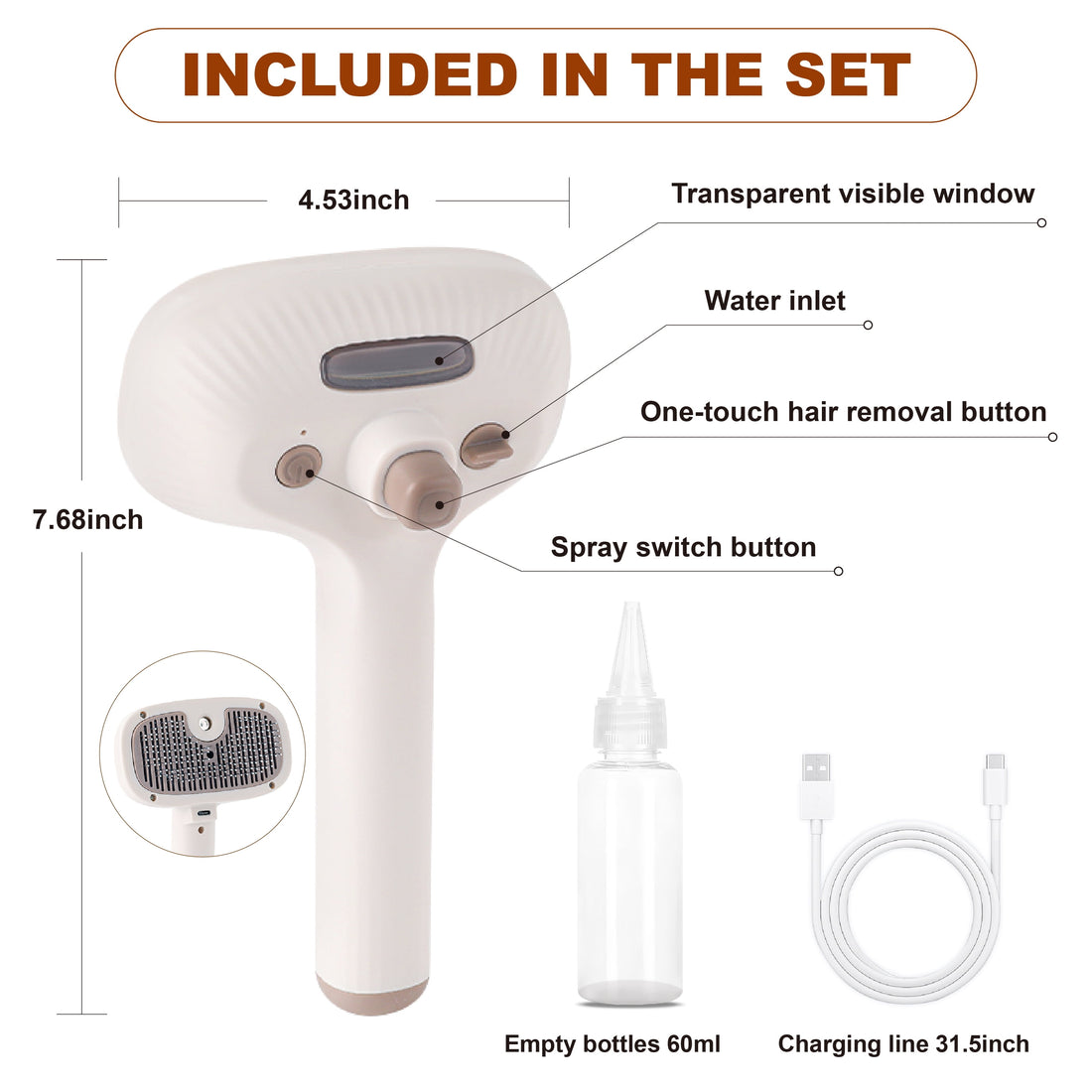 Cat Steam Brush, Dog Brush for Shedding, Pet Spray Hair Removal Comb, Pet Grooming Brush for Short & Long Haired Dogs & Cats,Spritz Defur Comb with Waterless Shampoo (White)