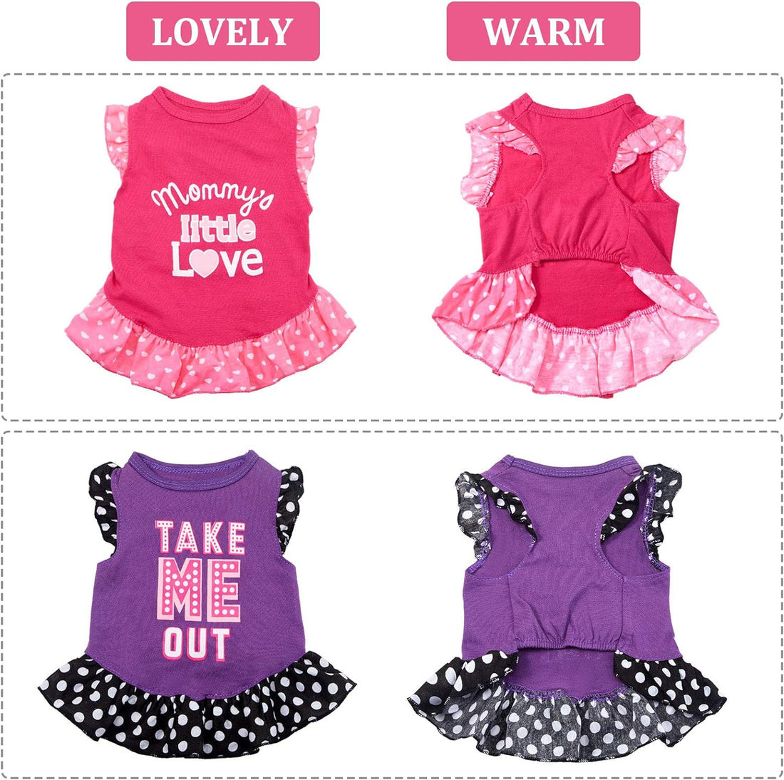 2 Pieces Dog Dresses for Dogs Cute Girl Female Pet Dress Mommy Puppy Shirt Skirt Dresses