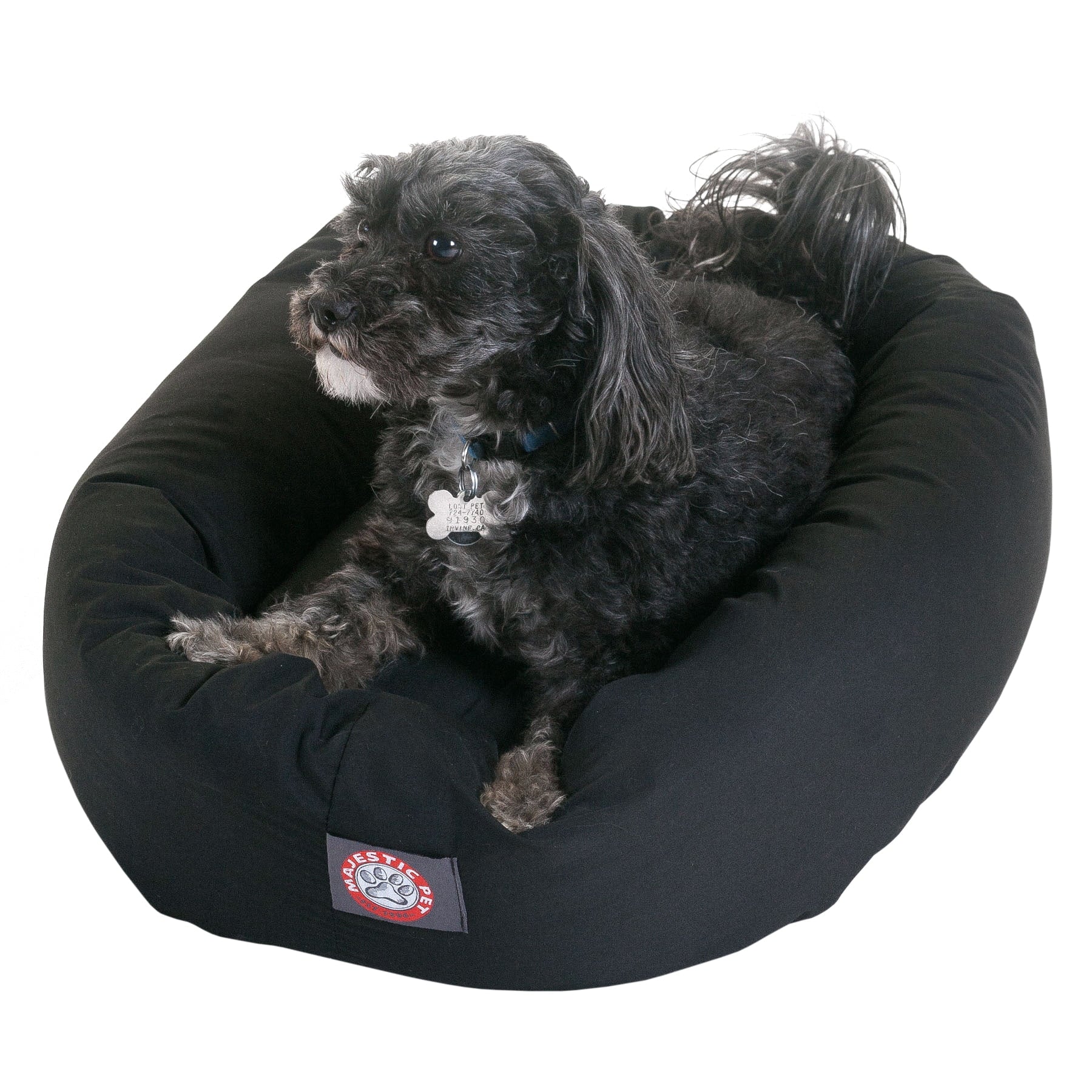 Poly/Cotton Bagel Pet Bed for Dogs, Calming Dog Bed Washable, Small, Black