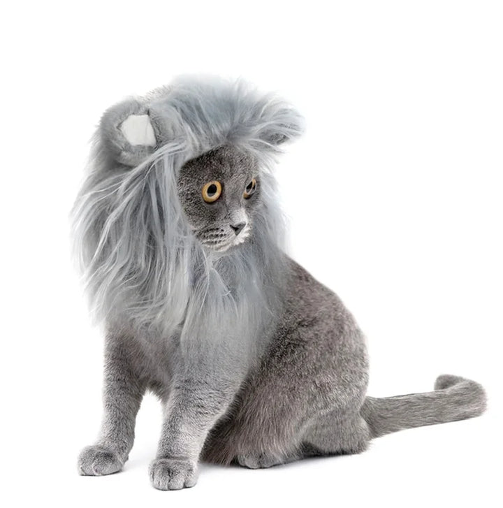 Lion Mane Wig for Cats, Funny Pet Cat Costumes for Halloween Christmas, Furry Pet Clothing Accessories (Size S, Grey)