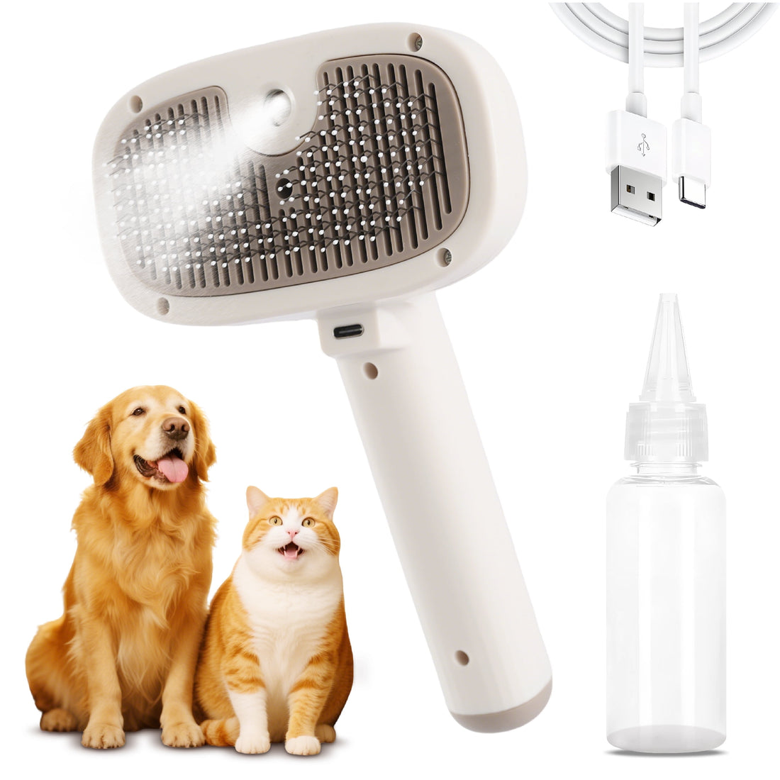 Cat Steam Brush, Dog Brush for Shedding, Pet Spray Hair Removal Comb, Pet Grooming Brush for Short & Long Haired Dogs & Cats,Spritz Defur Comb with Waterless Shampoo (White)