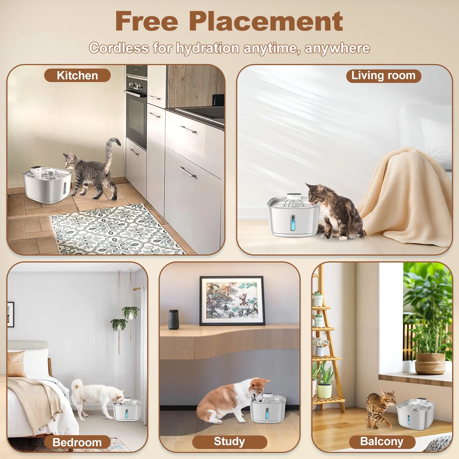 Wireless Cat Water Fountain Battery Operated