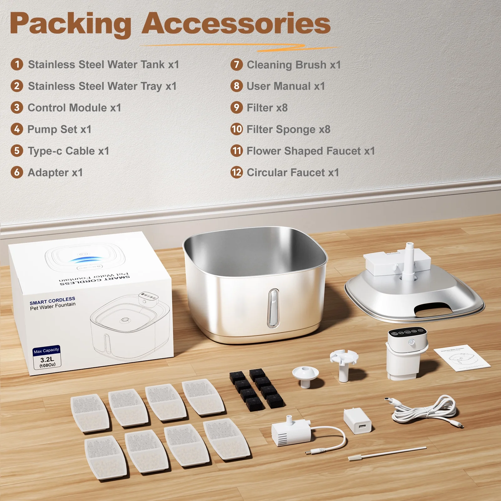 Wireless Cat Water Fountain Battery Operated