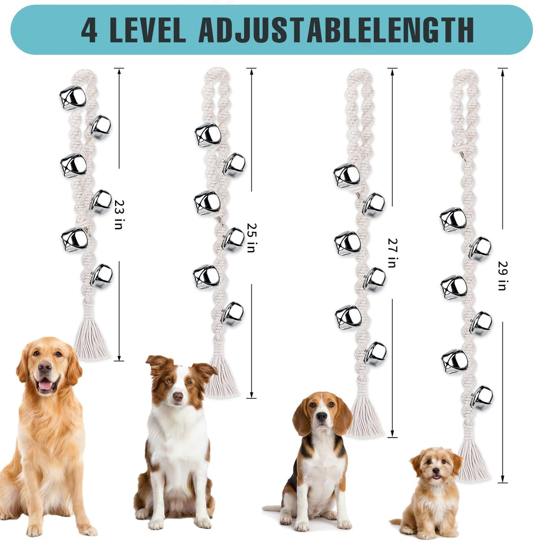 Dog Bells to Go Outside, Premium Quality Potty Training Dog Door Bell, Yarn Handwoven Dog Bell, Adjustable Housetraining Hanging Bell-6 Extra Large Loud 1.5 Doorbells