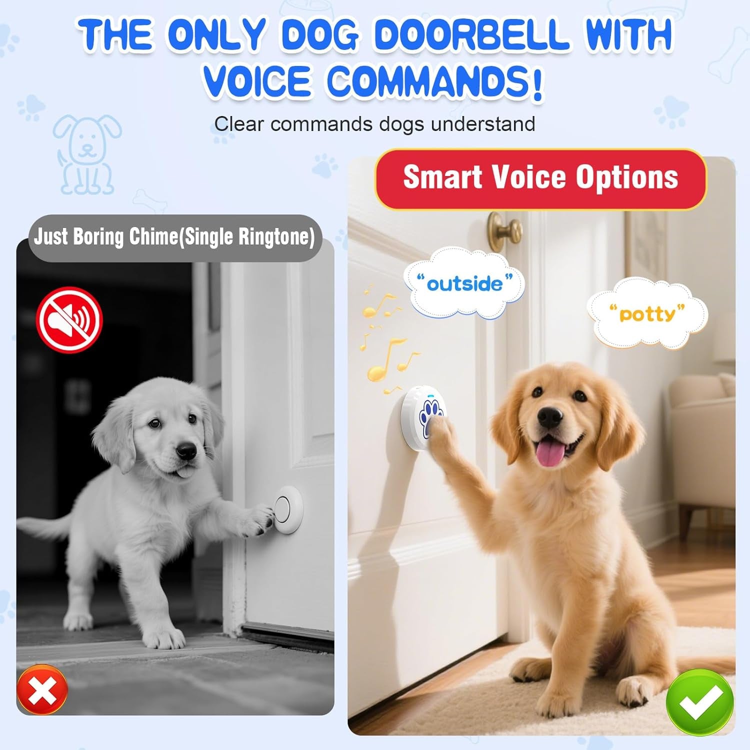 Dog Training Bells for Door - Dog Door Bell for with 28 Custom Sounds | Dog Bell for Door Potty Training | Chew-Proof & Adjustable Volume (0-115Db) | Teach Puppies to Signal to Go Outside