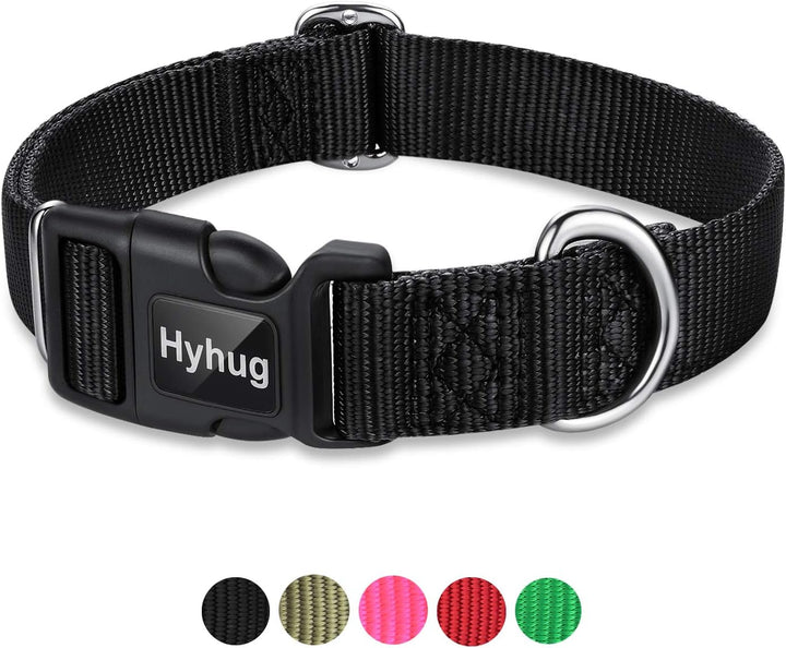 Medium Dog Collar, Black:Heavy-Duty Quick-Release Nylon Buckle, Adjustable & Durable, Cute Dog Collar (Medium, Black)