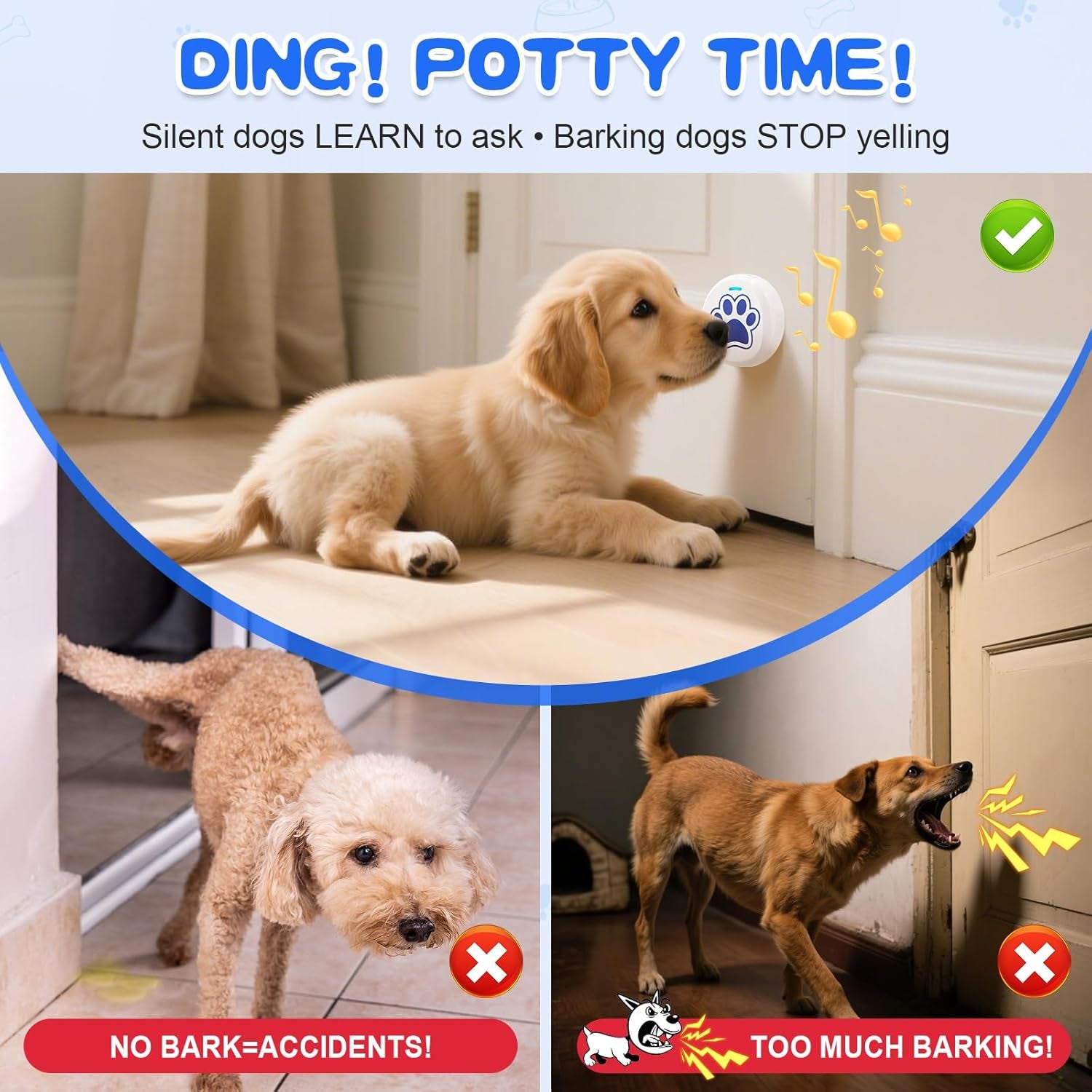Dog Training Bells for Door - Dog Door Bell for with 28 Custom Sounds | Dog Bell for Door Potty Training | Chew-Proof & Adjustable Volume (0-115Db) | Teach Puppies to Signal to Go Outside