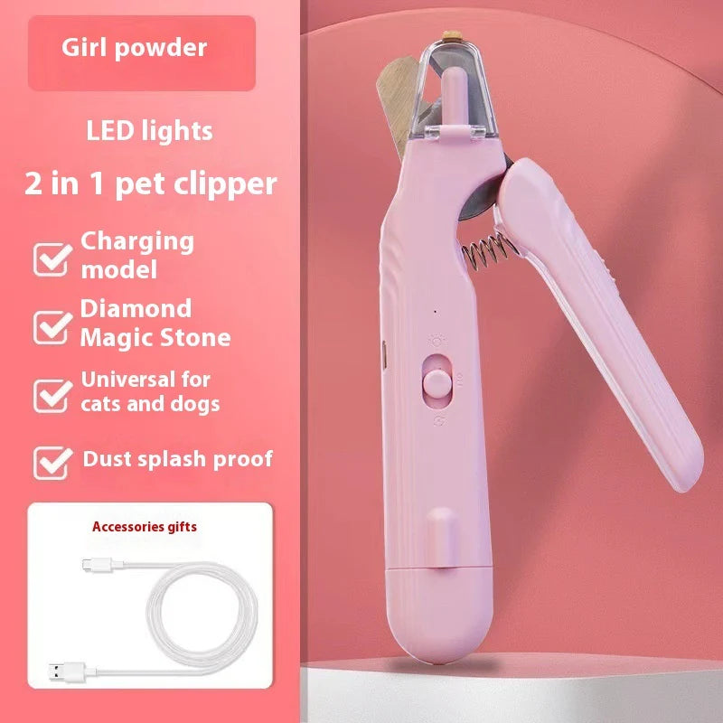 2 in 1 Pet Nail Clippers with Led Light Paw Nail Trimmer Pet Supplies
